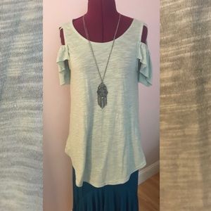 Beautiful mint green cold shoulder tunic top